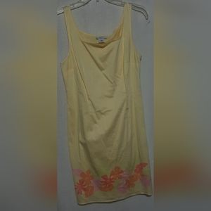 Ann Taylor Loft yellow pink orange floral design sleeveless dress size 8 EUC